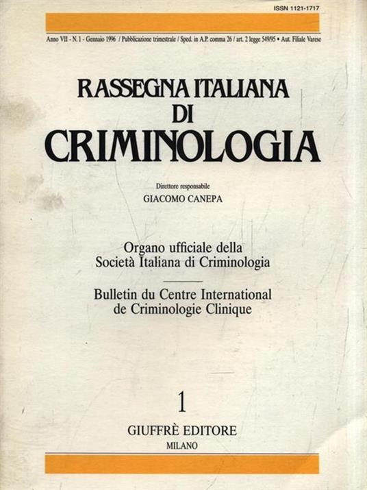 Rassegna italiana di criminologia - Volume VII 1996 - Fascicolo 1 -   - copertina