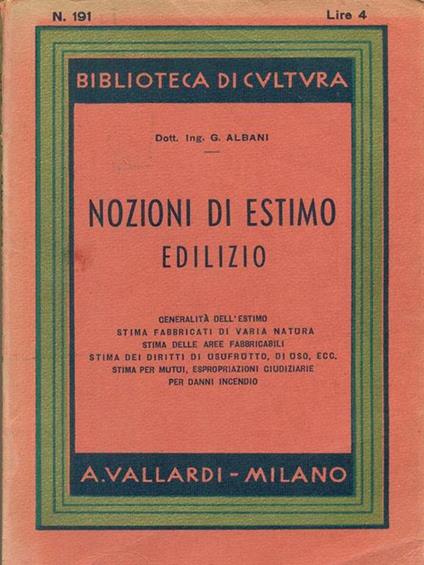 Nozioni di estimo edilizio - G. Mario Albani - copertina
