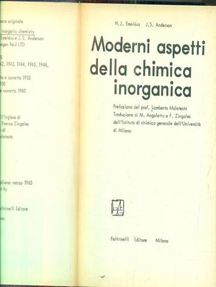Moderni aspetti della chimica inorganica - H. J. Emeleus - copertina