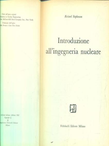 Introduzione all'ingegneria nucleare - Richard Stephenson - copertina