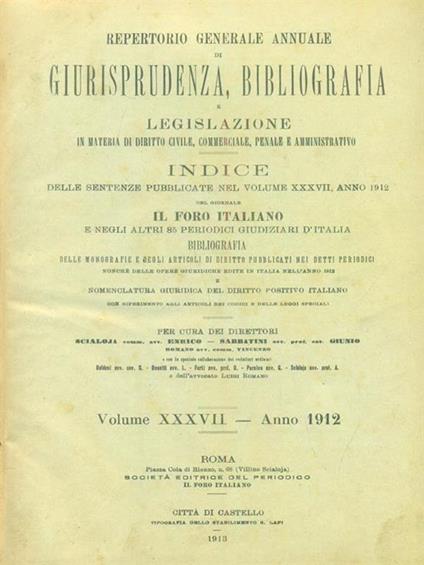 Il foro italiano repertorio 1912 vol. XXXVII - copertina