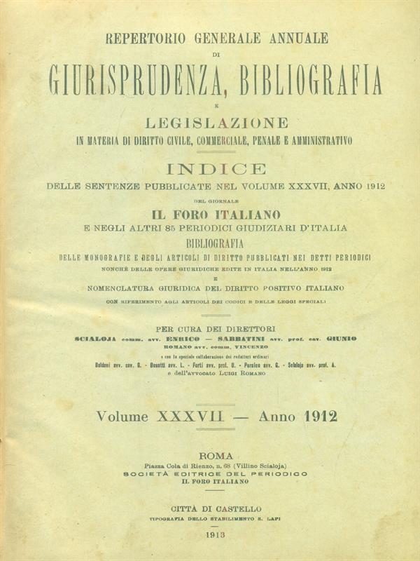 Il foro italiano repertorio 1912 vol. XXXVII