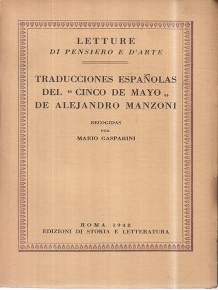 Traducciones espanolas del «Cinco de Mayo» de Alejandro Manzoni - Mario Gasparini - copertina