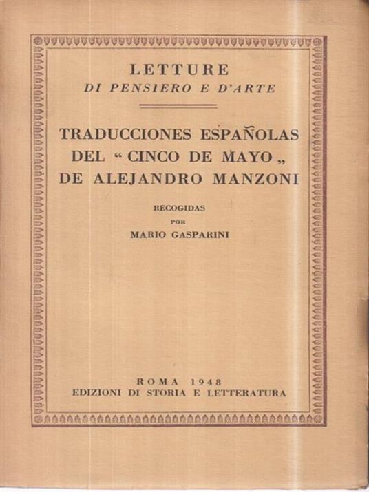 Traducciones espanolas del «Cinco de Mayo» de Alejandro Manzoni - Mario Gasparini - copertina