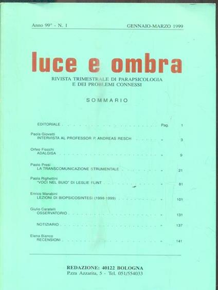 Luce e ombra. N. 1/ Gennaio-marzo 1999 -   - copertina