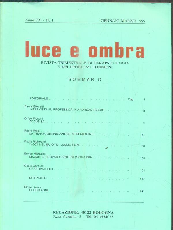 Luce e ombra. N. 1/ Gennaio-marzo 1999