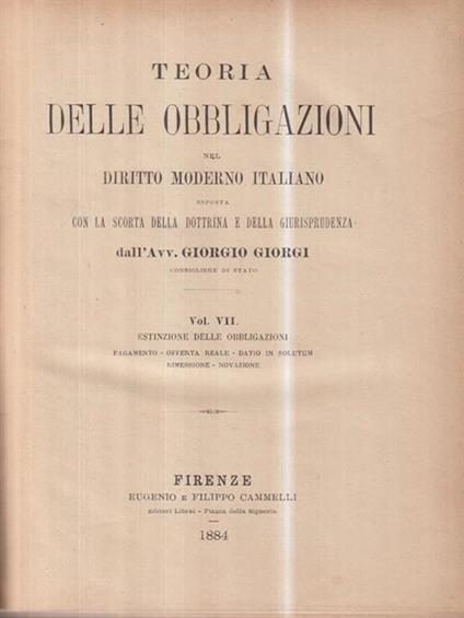 Teoria delle obbligazioni vol VII - Giorgio Giorgi - copertina
