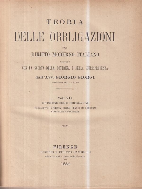 Teoria delle obbligazioni vol VII