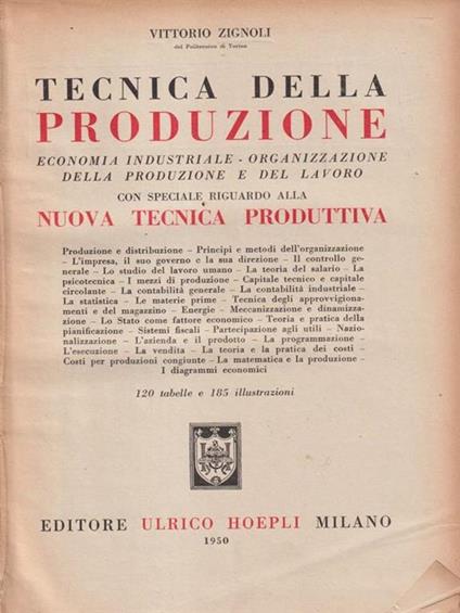 Tecnica della produzione - Vittorio Zignoli - copertina