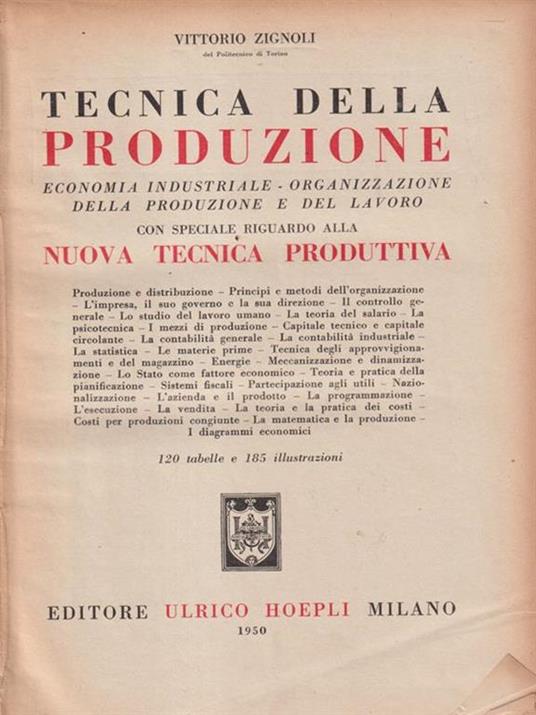 Tecnica della produzione - Vittorio Zignoli - copertina