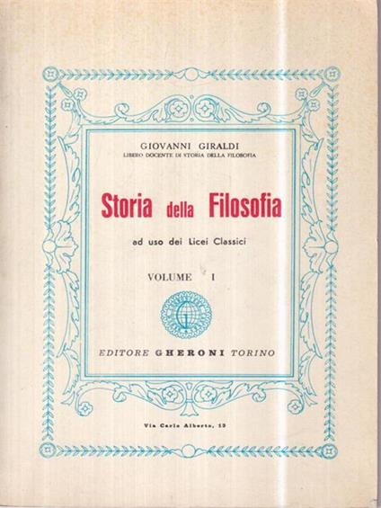 Storia della filosofia Vol I - Giovanni Giraldi - copertina