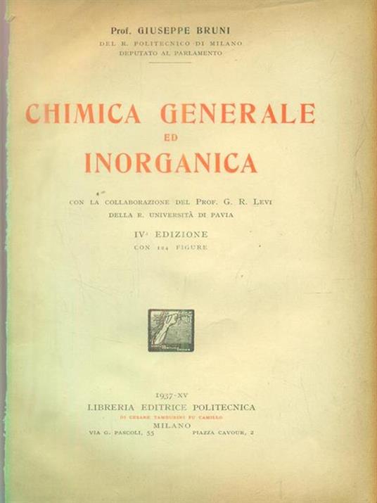 Chimica generale ed inorganica - Giuseppe Bruni - copertina