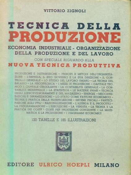 Tecnica della produzione - Vittorio Zignoli - copertina