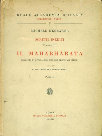 Scritti inediti Il Mahabharata Volume III Parte II - Michele Kerbaker - copertina