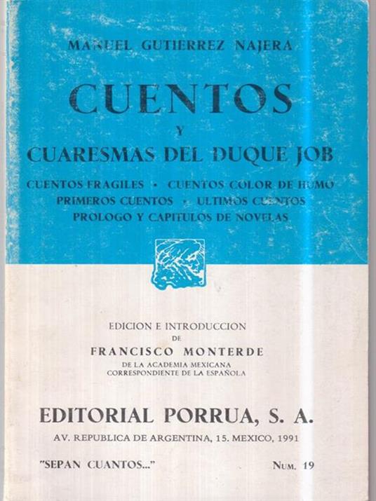 Cuentos y cuaresmas del duque job - Manuel Gutierrez Najera - copertina