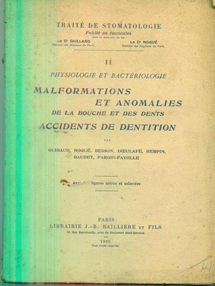 Traitè de Stomatologie. Vol II. Malformations et anomalies - D. Gaillard - copertina