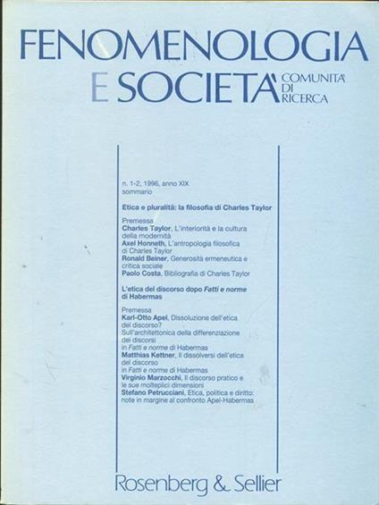 Fenomenologia e società n. 1-2 1996 -   - copertina