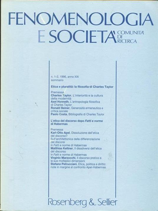 Fenomenologia e società n. 1-2 1996 -   - copertina