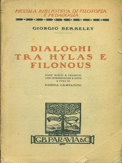 Dialoghi tra Hylas e Filonous - George Berkeley - copertina