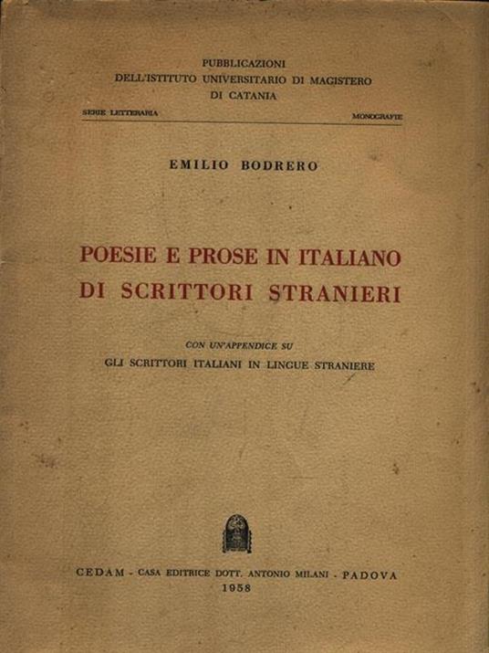 Poesie e prose in italiano di scrittori stranieri - Emilio Bodrero - copertina