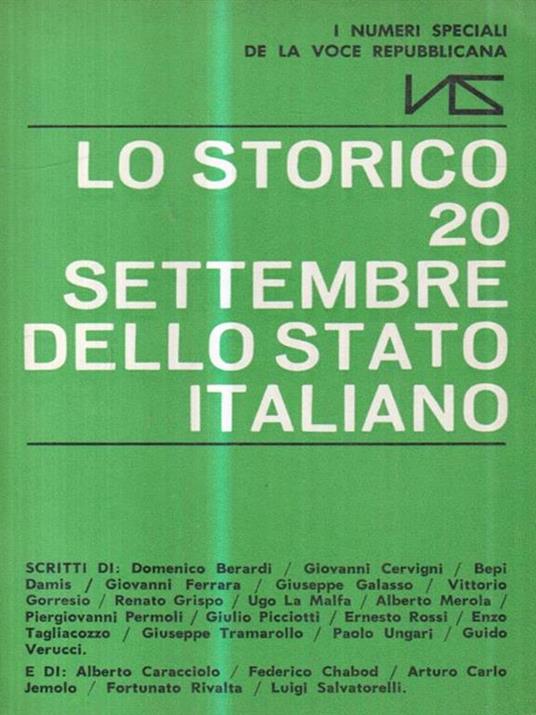 Lo storico 20 Settembre dello stato italiano - copertina