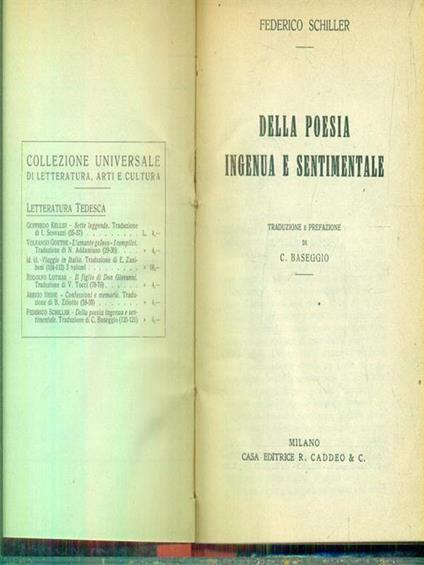   Della poesia ingenua e sentimentale - Friedrich Schiller - copertina