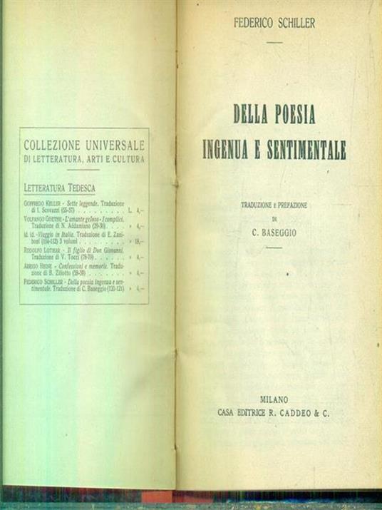   Della poesia ingenua e sentimentale - Friedrich Schiller - copertina