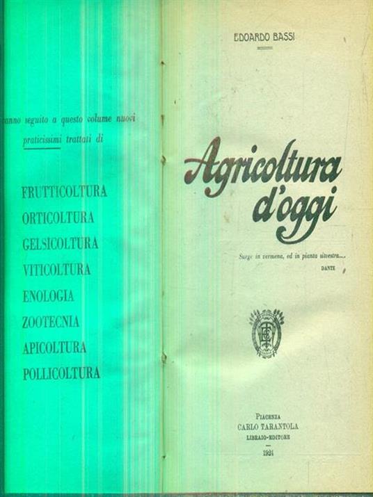 Agricoltura d'oggi - Edoardo Bassi - copertina