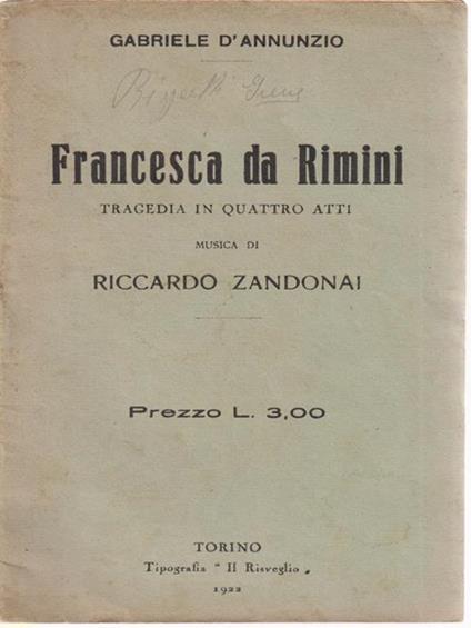   Francesca da Rimini - Gabriele D'Annunzio - copertina