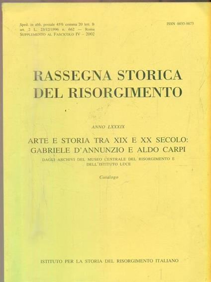 Rassegna storica del risorgimento Anno LXXXIX. Arte e storia tra XIX e XX secolo - copertina