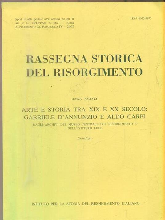 Rassegna storica del risorgimento Anno LXXXIX. Arte e storia tra XIX e XX secolo - copertina