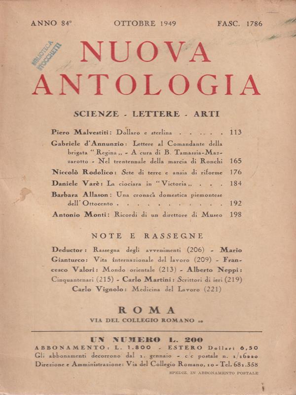 Nuova antologia Scienze-lettere-arti Ottobre 1949