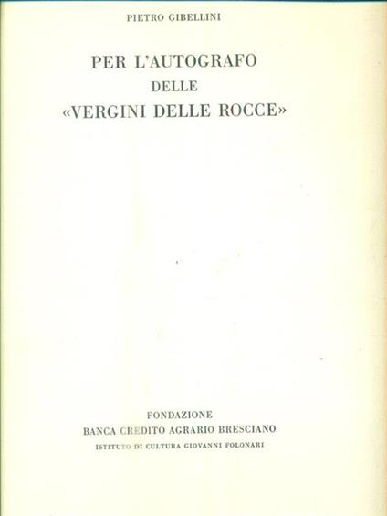   Per l'autografo delle Vergini delle rocce - Pietro Gibellini - copertina