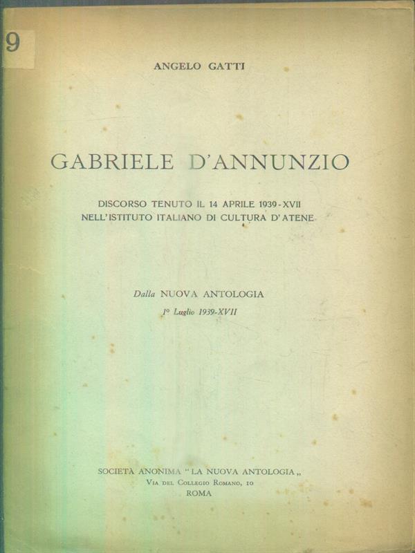 Gabriele d'Annunzio. Discorso tenuto il 14 aprile 1939. Estratto