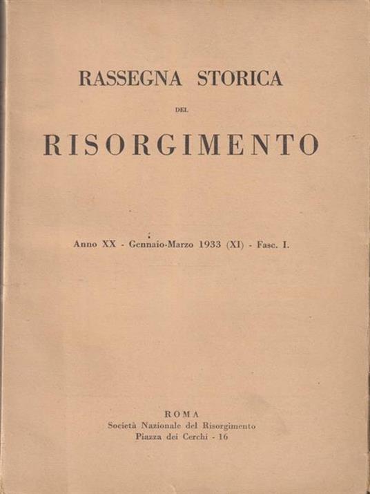   Rassegna storica del risorgimento anno XX - gennaio/marzo 1933 - copertina