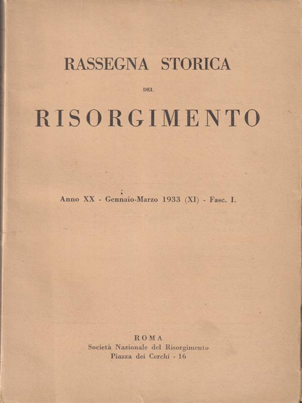   Rassegna storica del risorgimento anno XX - gennaio/marzo 1933