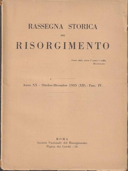   Rassegna storica del risorgimento anni XX - ottobre/dicembre 1933 - copertina