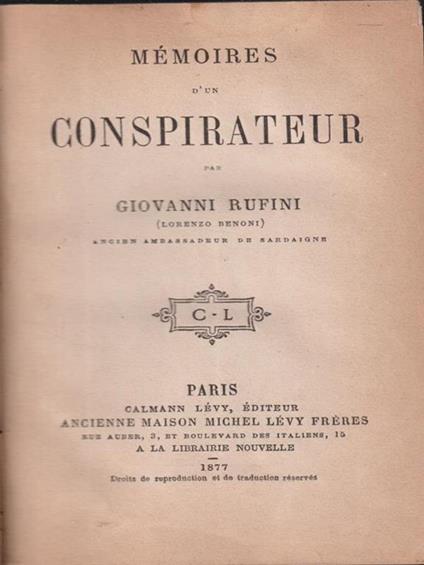 Memoires d'un Conspirateur - Giovanni Rufini - copertina