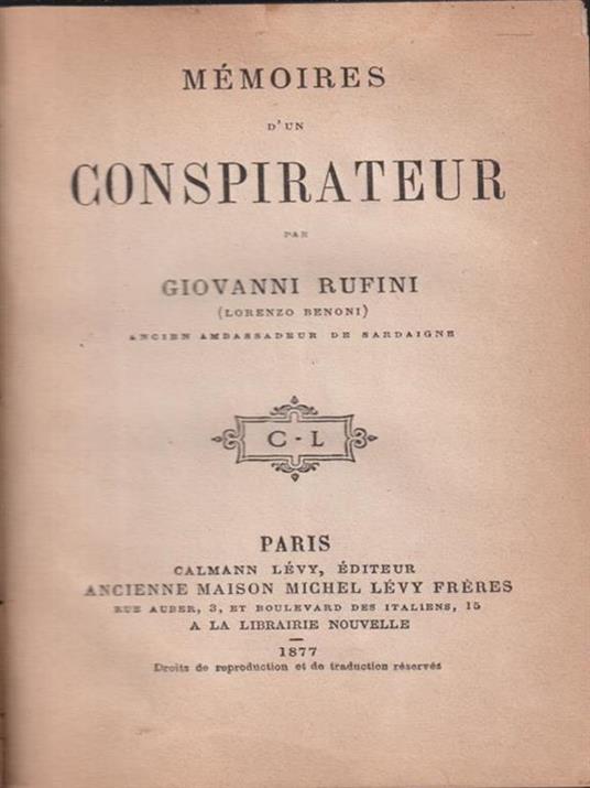 Memoires d'un Conspirateur - Giovanni Rufini - copertina