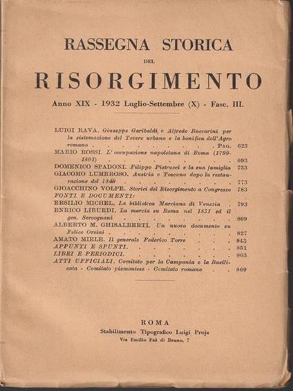   Rassegna storia di risorgimento anno XIX - luglio/settembre 1932 - copertina