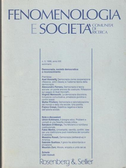   Fenomenologia e società n.3 1998 - copertina