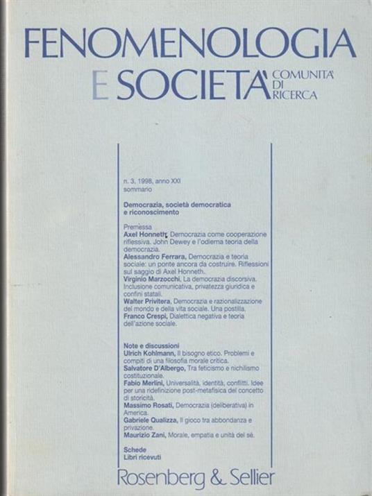   Fenomenologia e società n.3 1998 - copertina