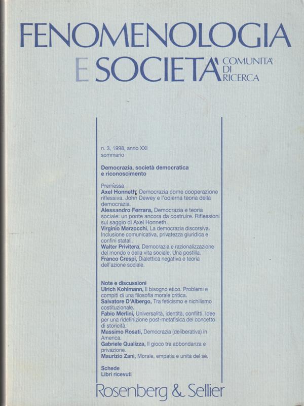   Fenomenologia e società n.3 1998