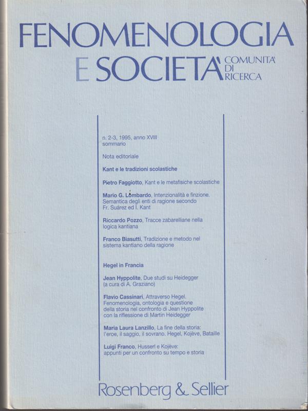  Fenomenologia e società n.2-3, 1995, anno XVIII