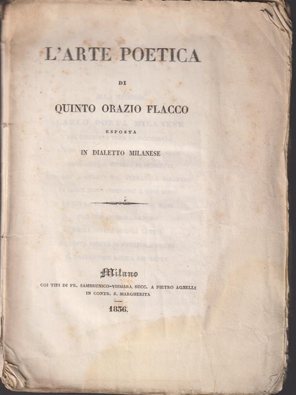L' arte poetica di Quinto Orazio Flacco esposta in dialetto milanese