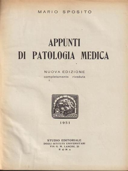   Appunti di patologia medica - Mario Sposito - copertina