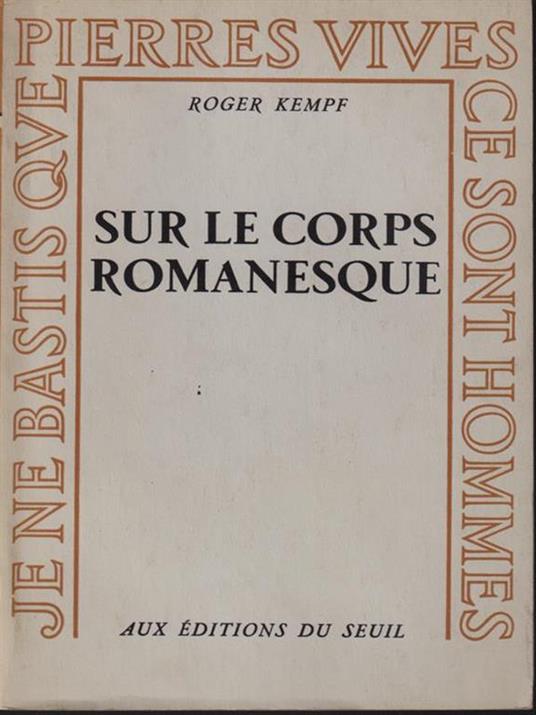 Sur le corps romanesque - Roger Kempf - copertina