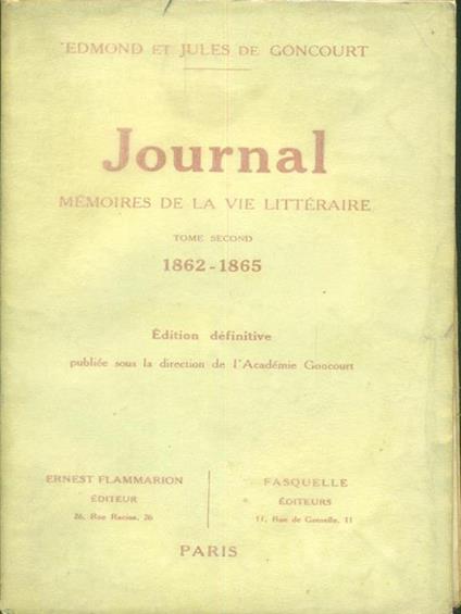   Journal II - 1862-1865 - Edmond de Goncourt - copertina