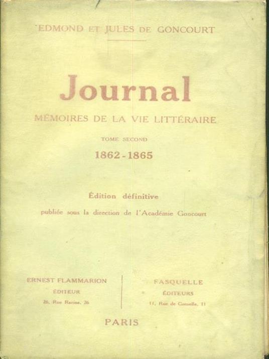   Journal II - 1862-1865 - Edmond de Goncourt - copertina