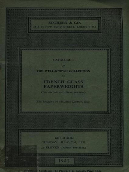   Catalogue of The Well-known collection of French Glass Paperweights - copertina